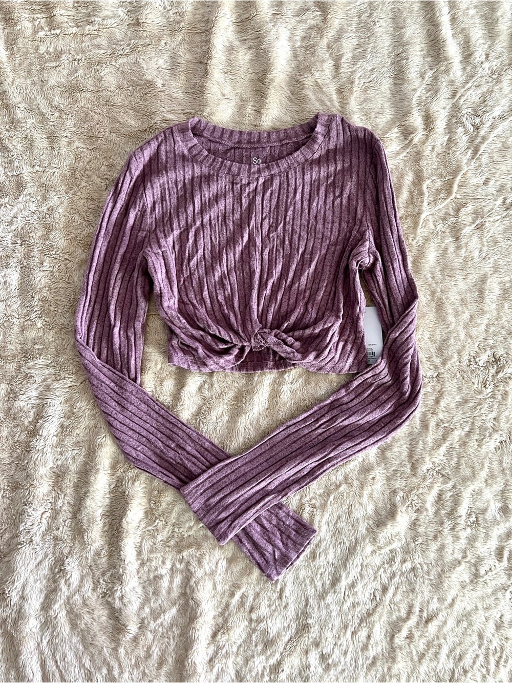 NWT SO Purple Twist Front Hacchi Crop Sweater Size S